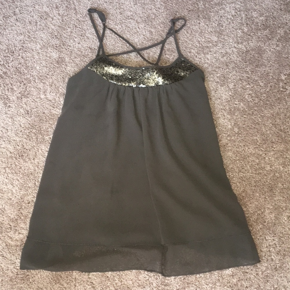 MOSSIMO Olive Stappy Tank/Blouse with Gold Detail
